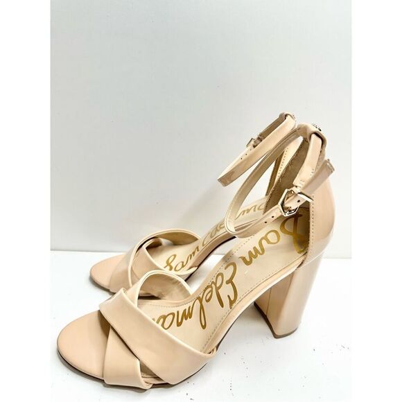 Sam Edelman Sandals Womens Size 9.5 Nude Faux Leather Ankle Strap Block Heel - Picture 2 of 10